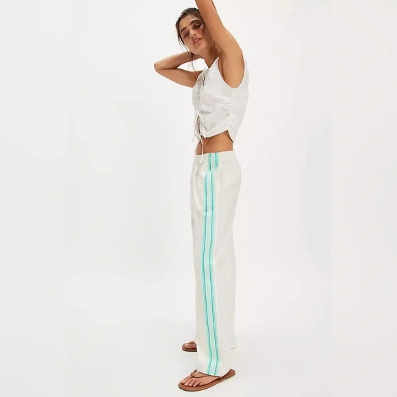 NWT FREE PEOPLE Team Spirit Pull-On Pants In Bleached Aqua Combo MSRP $128 - Picture 4 of 11